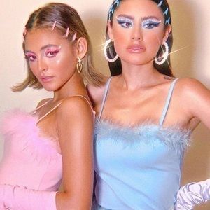 Dolls Kill Sky Blue Cropped Marabou Tank Top